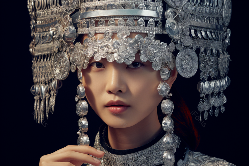 苗族少女头戴苗族饰品眼睛特写银饰图片素材,高清,摄影图,摄影图片,图片大全,摄影图免费下载